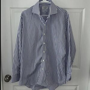 Ledbury Slim Fit Blue Check Dress Shirt Mens 16 1/2